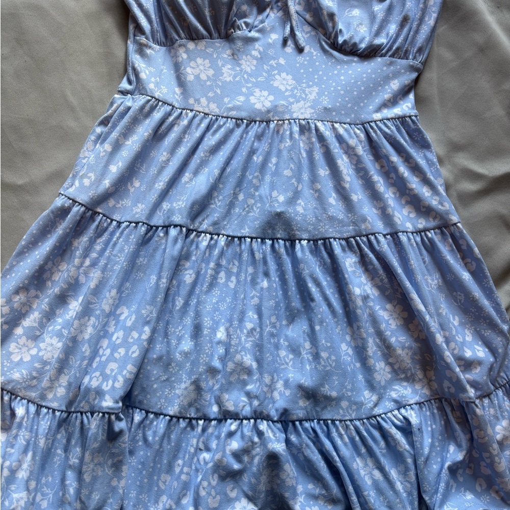 Elegant Blue Floral Women's Dress
